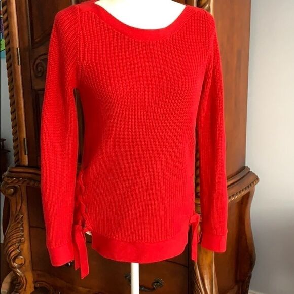 Loft red knit sweater- size XS - Picture 6 of 8